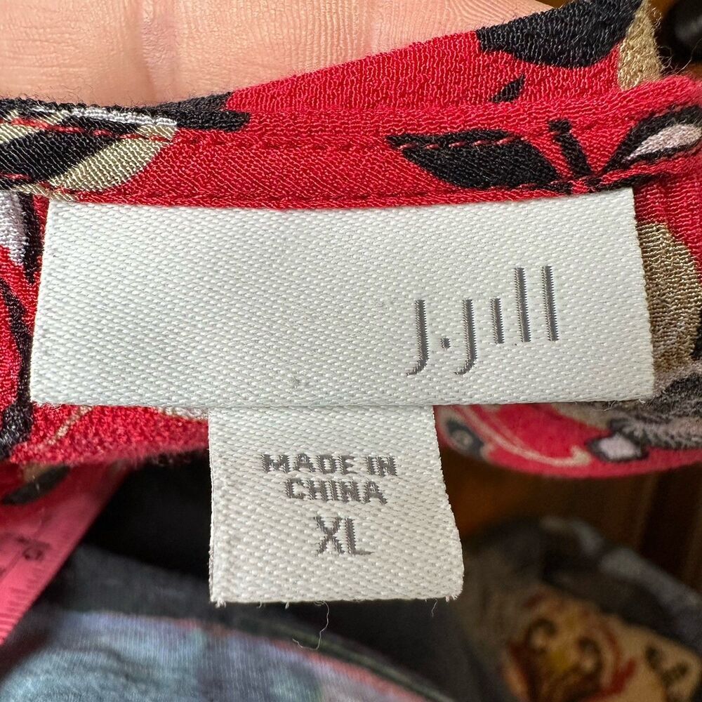J. Jill Red Floral Stretch Tunic Blouse 3/4 Sleeve Boat Neck Relaxed Top Size XL - Picture 6 of 9